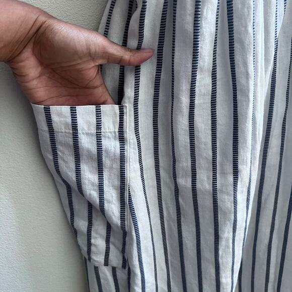 GAP Cotton Linen Blend Short Sleeve Wrap-Front Blue Stripe Dress Women's Size 16 - Picture 7 of 7